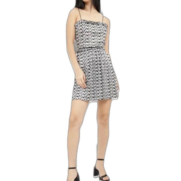 NWT Zara Shimmery Metallic Silver Black Ruffle Party Mini Dress Size Large - Picture 1 of 11